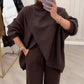 🔥Gratis verzending✈️Tweedelige set voor dames – Asymmetrische trui + broek met wijde pijpen, relaxte pasvorm en zachte stof, uiterst comfortabel 👚✨