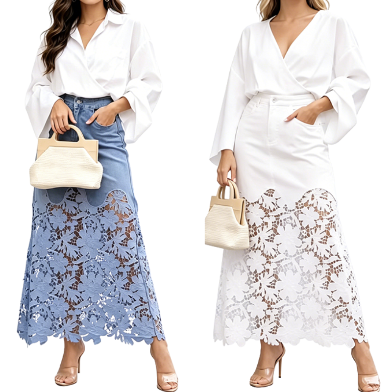 Bodycon-rok van denim voor dames met kanten rand