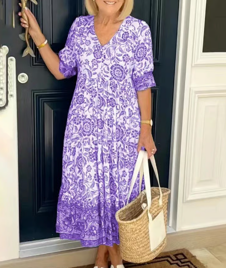 👗V-hals gezellige Bohemian jurk in de nieuwste stijl✨