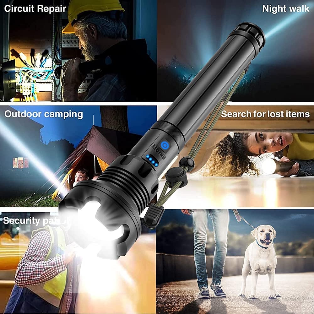 ✨ 90000 lumen tactische LED-zaklamp – 3 jaar garantie, oplaadbaar en te gebruiken als powerbank! ⚡🔦