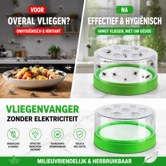 ♻️50% KORTING! Stop met het meppen naar vliegen alsof je een dirigent bent! Deze niet-elektrische vliegenval met eenrichtingstrechter zuigt ze naar binnen en laat ze nooit meer los – overal te plaatsen, veilig voor kids en huisdieren!