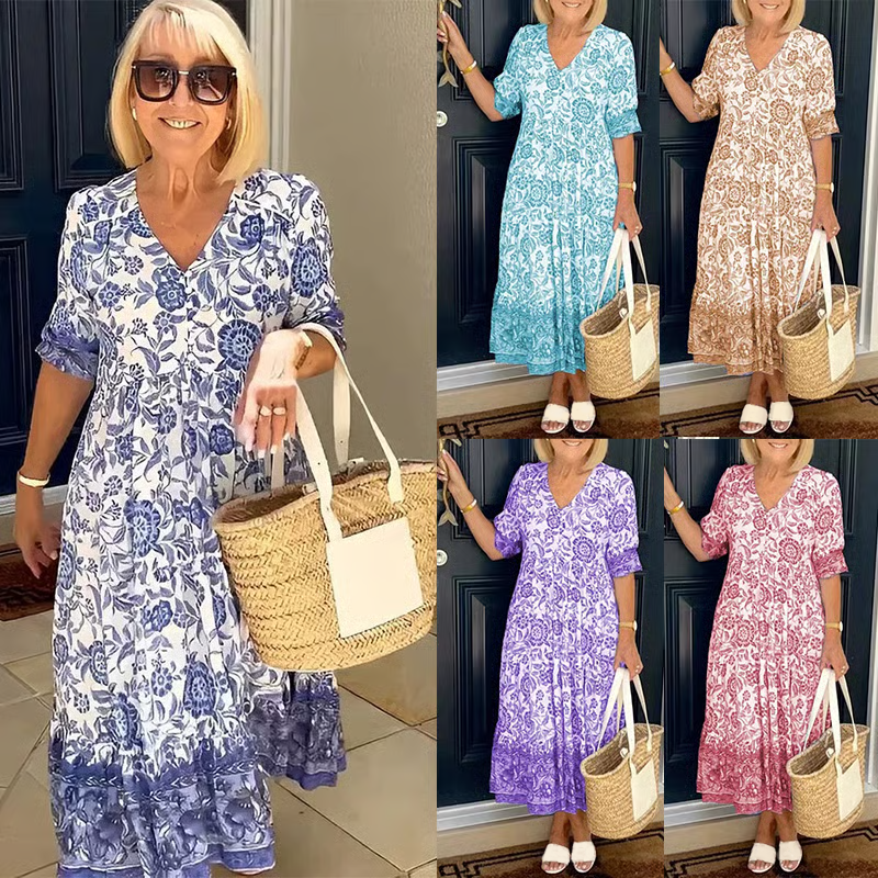 👗V-hals gezellige Bohemian jurk in de nieuwste stijl✨