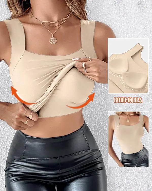 🔥🎁Vrouwen Thermisch Tanktop met U-hals en met Ingebouwde Bh