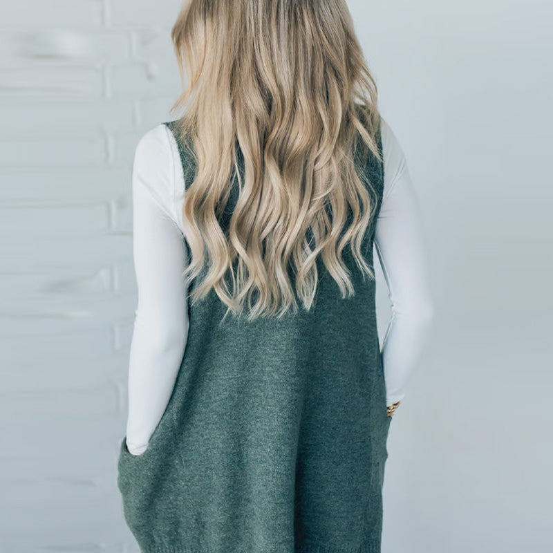 😍🔥Herfst-/winteruitverkoop❄️Losvallend damesvest met V-hals en zakken