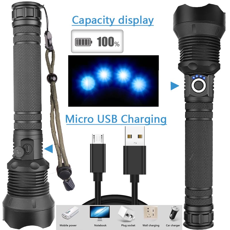 ✨ 90000 lumen tactische LED-zaklamp – 3 jaar garantie, oplaadbaar en te gebruiken als powerbank! ⚡🔦