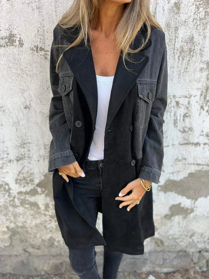 🔥Gratis verzending✈️Denim Jas met Kraag en Lapwerk Ontwerp