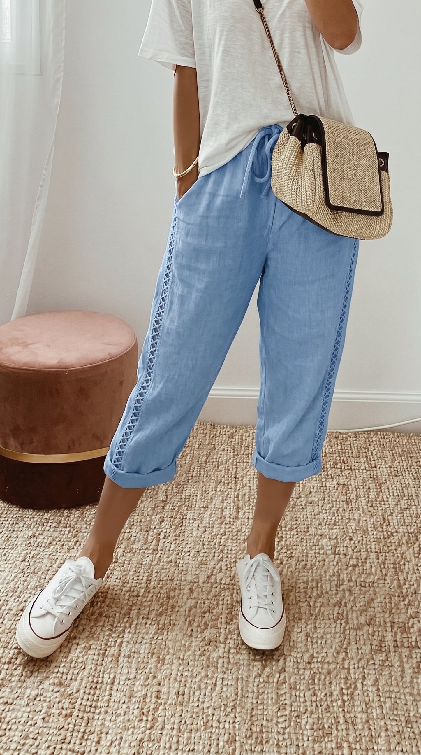 🩳 Zomerbroek in caprilengte voor dames met kanten details 🌼