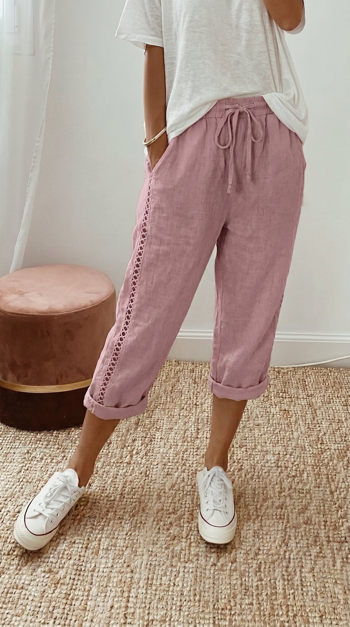 🩳 Zomerbroek in caprilengte voor dames met kanten details 🌼