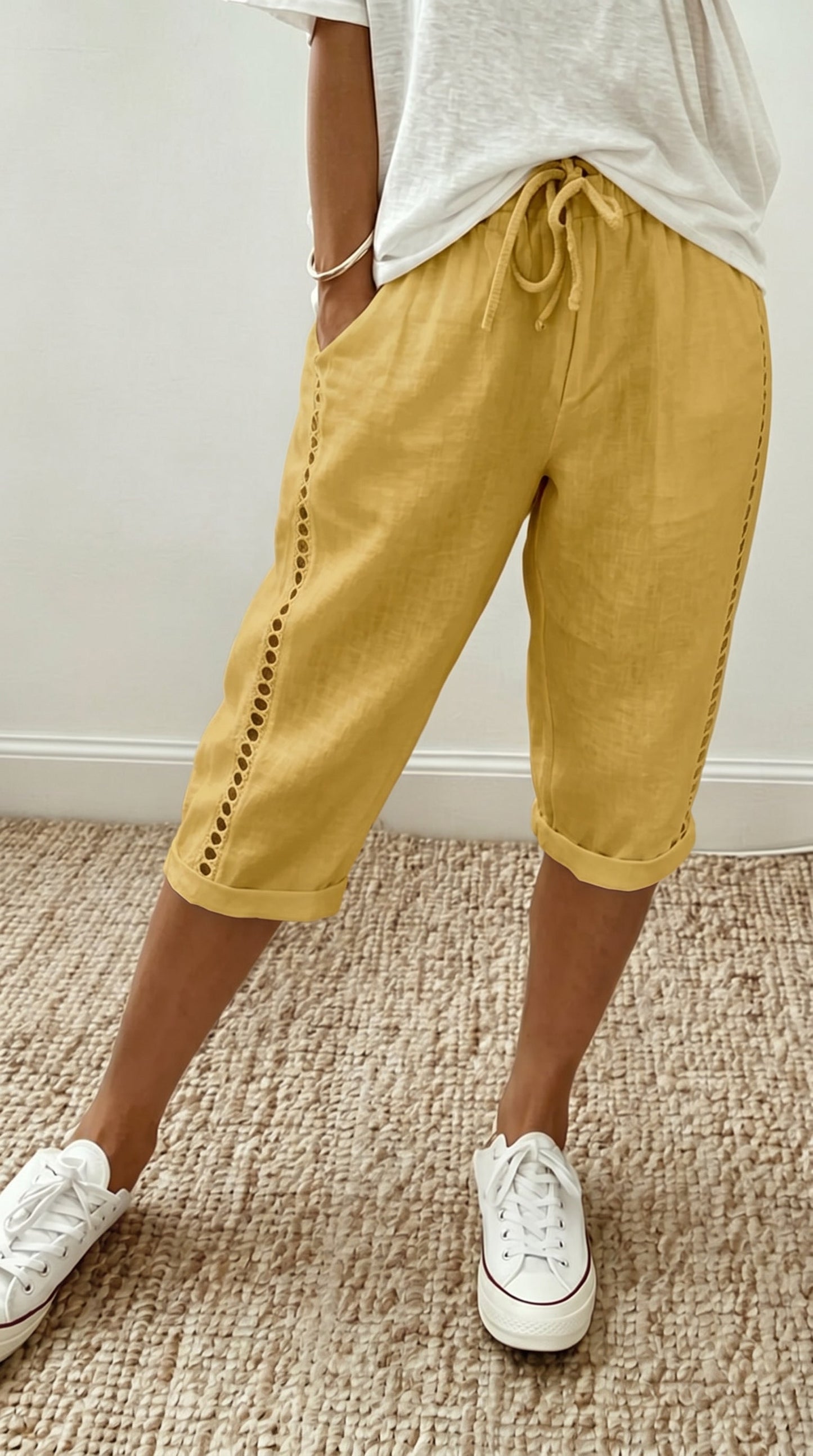 🩳 Zomerbroek in caprilengte voor dames met kanten details 🌼