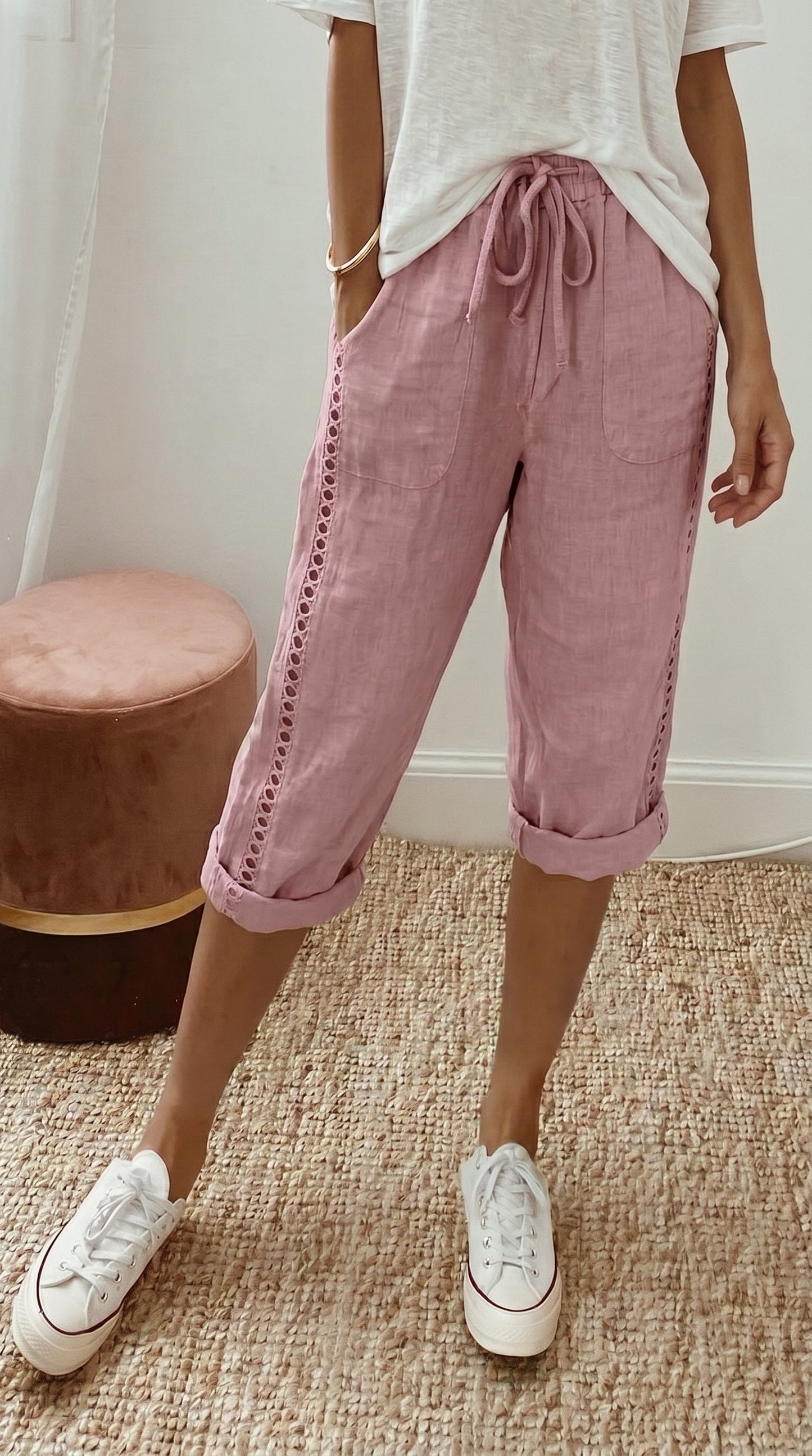 🩳 Zomerbroek in caprilengte voor dames met kanten details 🌼