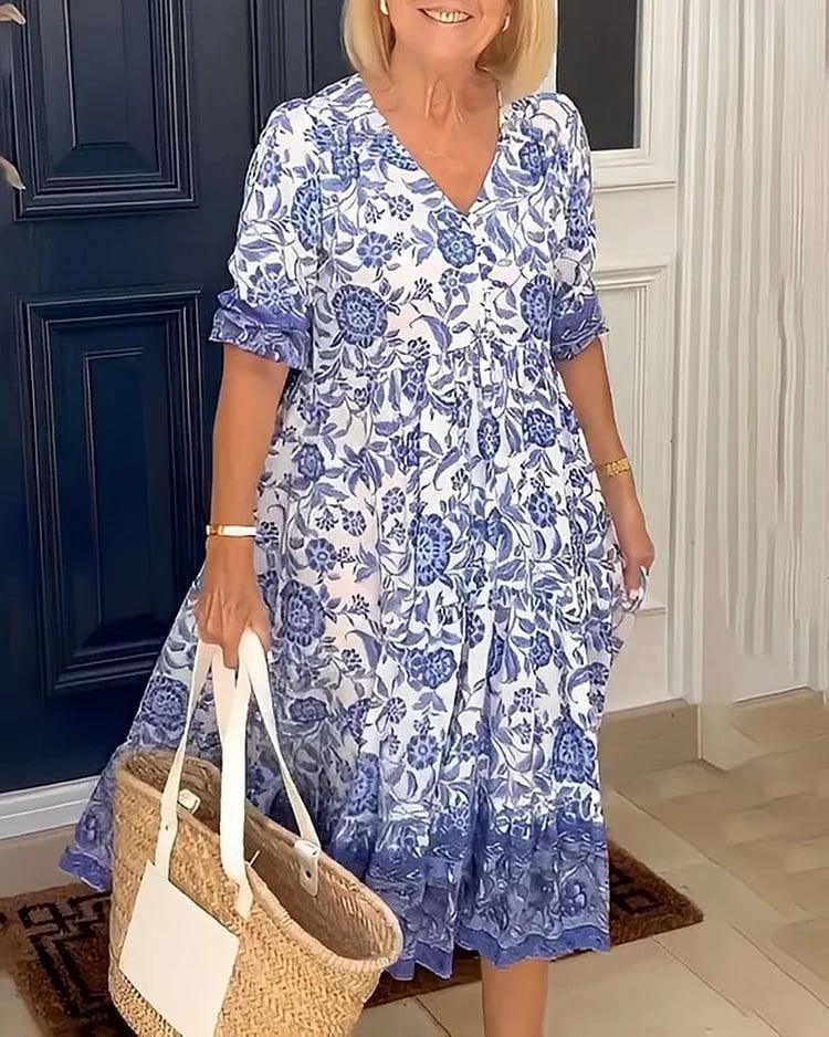 👗V-hals gezellige Bohemian jurk in de nieuwste stijl✨