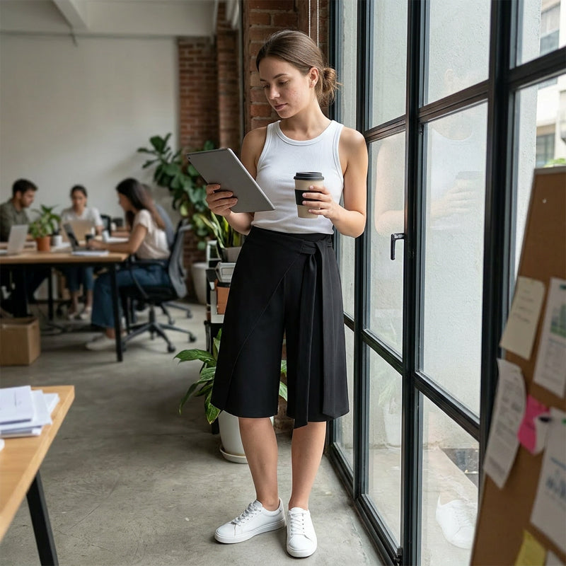 Chique culotte met strik aan de voorkant en wijde pijpen voor dames