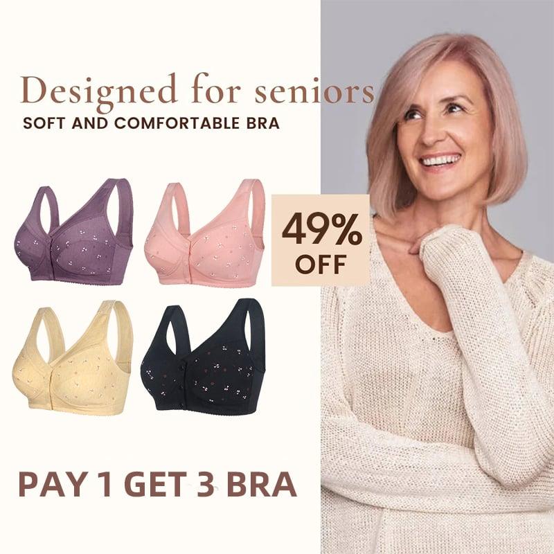 🔥Laatste dag: koop er 1 en krijg er 2 gratis🔥Design voor senior katoenen beha met voorsluiting