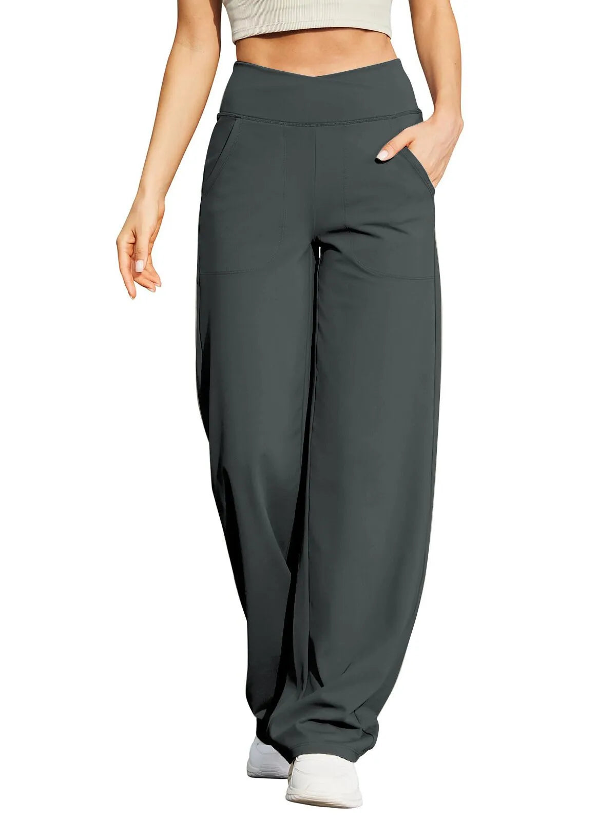 🩷Herfstuitverkoop🩷Plus Size minimalistische baggy stretch casual broek met hoge taille en rechte pijpen