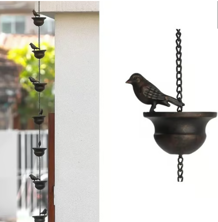 🔥Waar regen en kunst samenkomen – Decoratieve regenketting met vogelbadontwerp