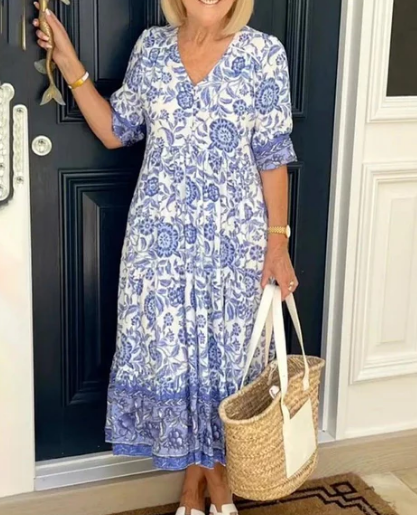 👗V-hals gezellige Bohemian jurk in de nieuwste stijl✨