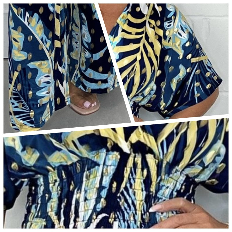 🍃Vrouwen Zomer Fashion Leaf Print Plus Size Bodysuit met Elastische Taille