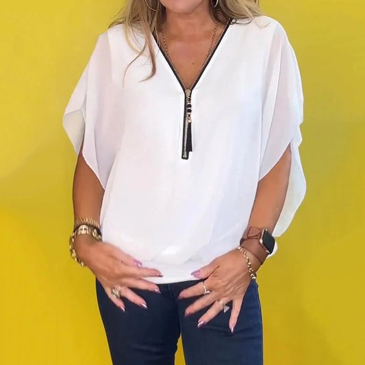 💥Uitverkoop 50% korting🌸Casual Damestop met Chiffon Ritssluiting