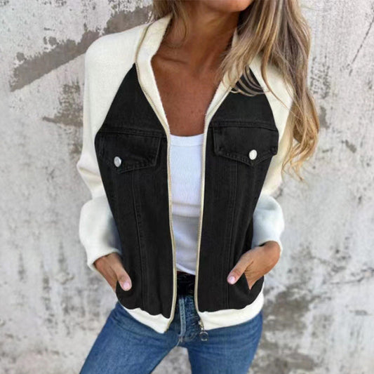 🍃🔥Nieuwe mode creatieve denim splicing jas voor dames