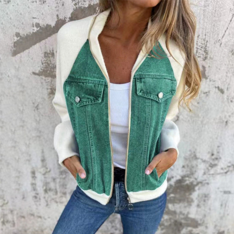 🍃🔥Nieuwe mode creatieve denim splicing jas voor dames
