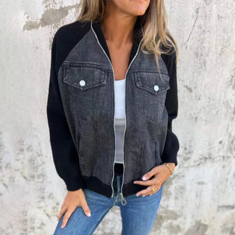 🍃🔥Nieuwe mode creatieve denim splicing jas voor dames
