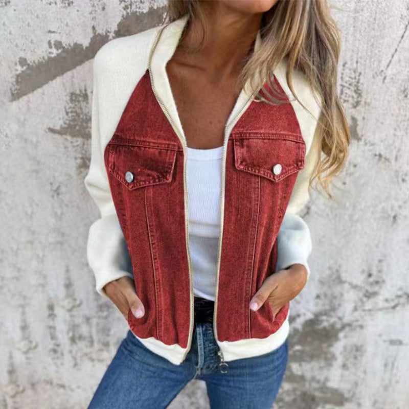 🍃🔥Nieuwe mode creatieve denim splicing jas voor dames
