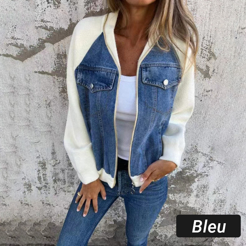 🍃🔥Nieuwe mode creatieve denim splicing jas voor dames