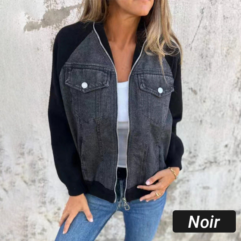 🍃🔥Nieuwe mode creatieve denim splicing jas voor dames