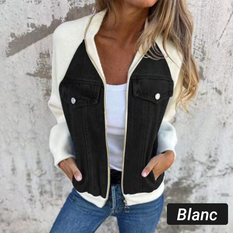 🍃🔥Nieuwe mode creatieve denim splicing jas voor dames