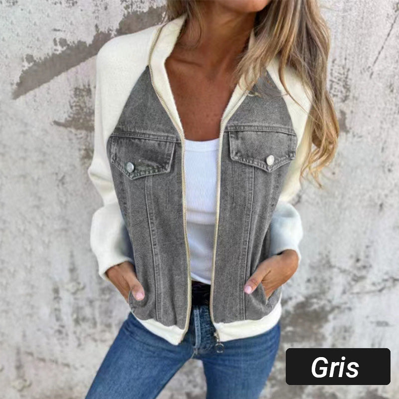 🍃🔥Nieuwe mode creatieve denim splicing jas voor dames