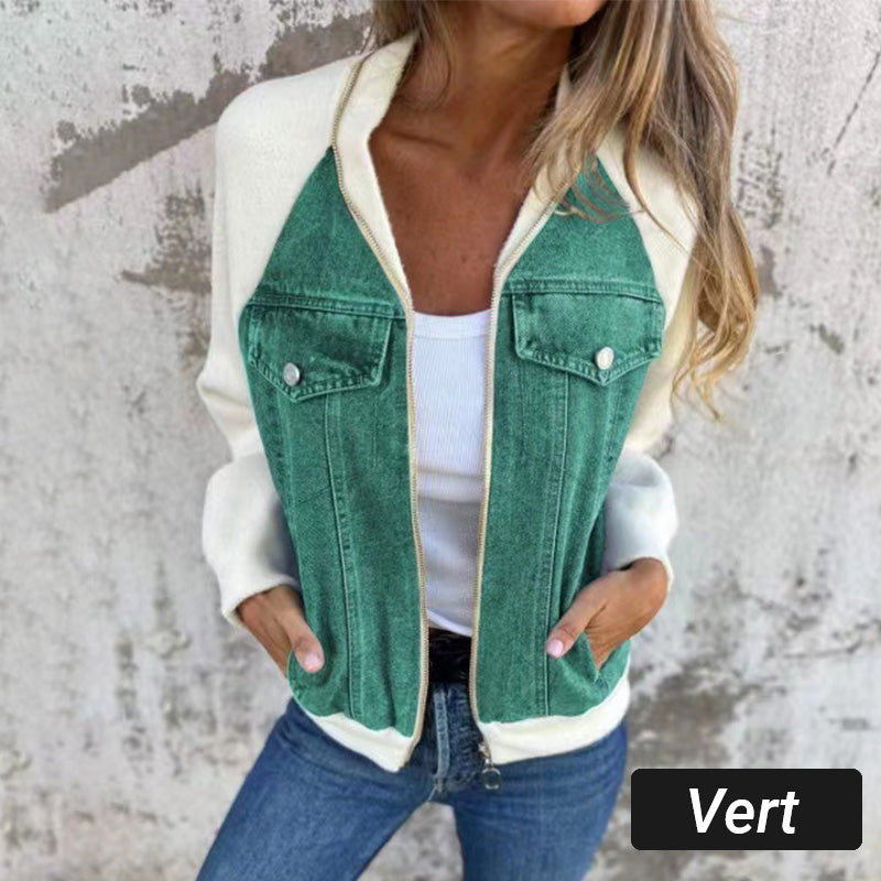 🍃🔥Nieuwe mode creatieve denim splicing jas voor dames