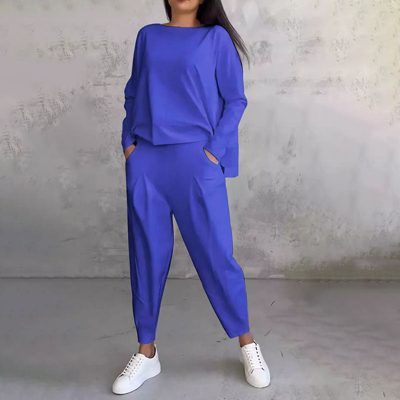 Mode, vrije tijd ✨Lange mouw met ronde hals en broek, set van 2