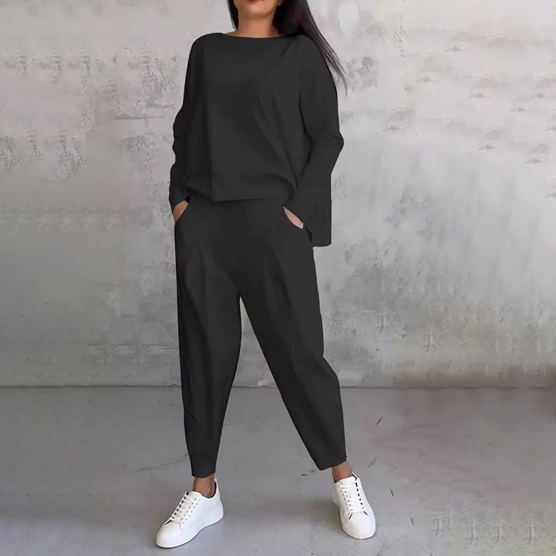 Mode, vrije tijd ✨Lange mouw met ronde hals en broek, set van 2