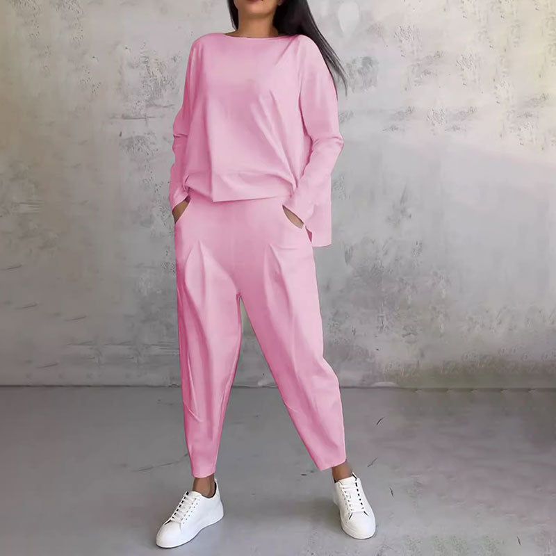 Mode, vrije tijd ✨Lange mouw met ronde hals en broek, set van 2