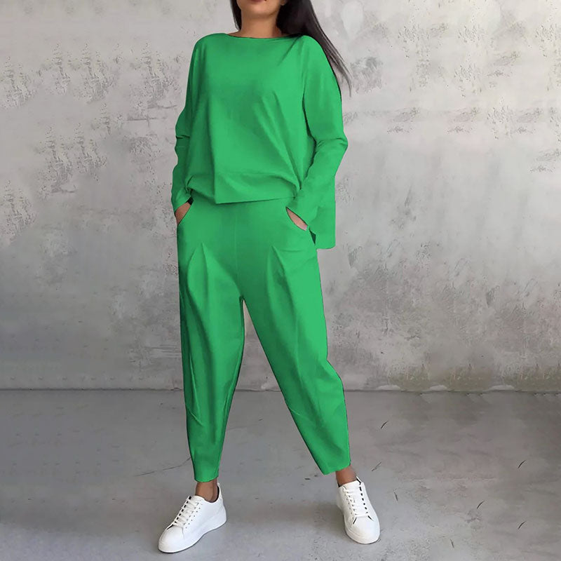 Mode, vrije tijd ✨Lange mouw met ronde hals en broek, set van 2