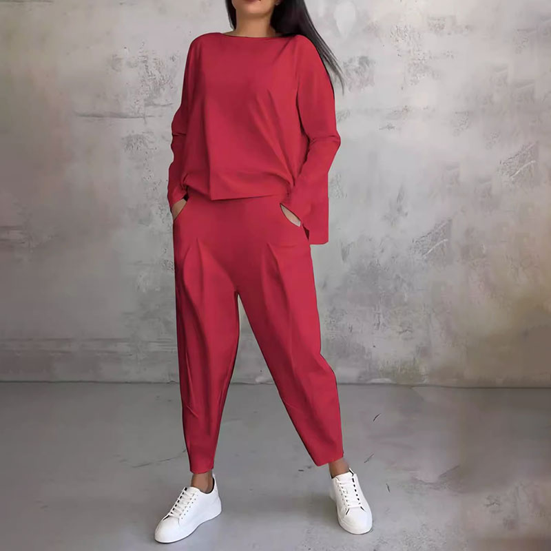 Mode, vrije tijd ✨Lange mouw met ronde hals en broek, set van 2