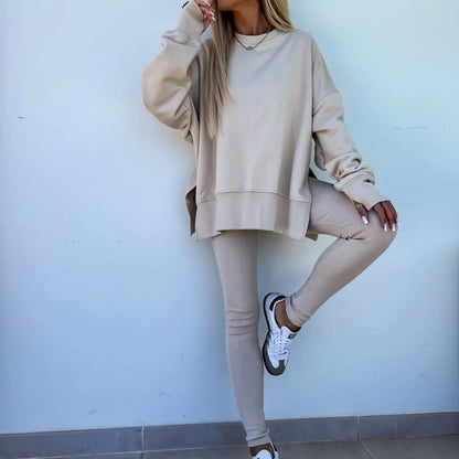 🔥Gratis verzending✈️Dames Sweatshirt met Lange Mouwen & Legging 2-Delige Set – Comfortabel, Casual & Perfect voor Elke Dag