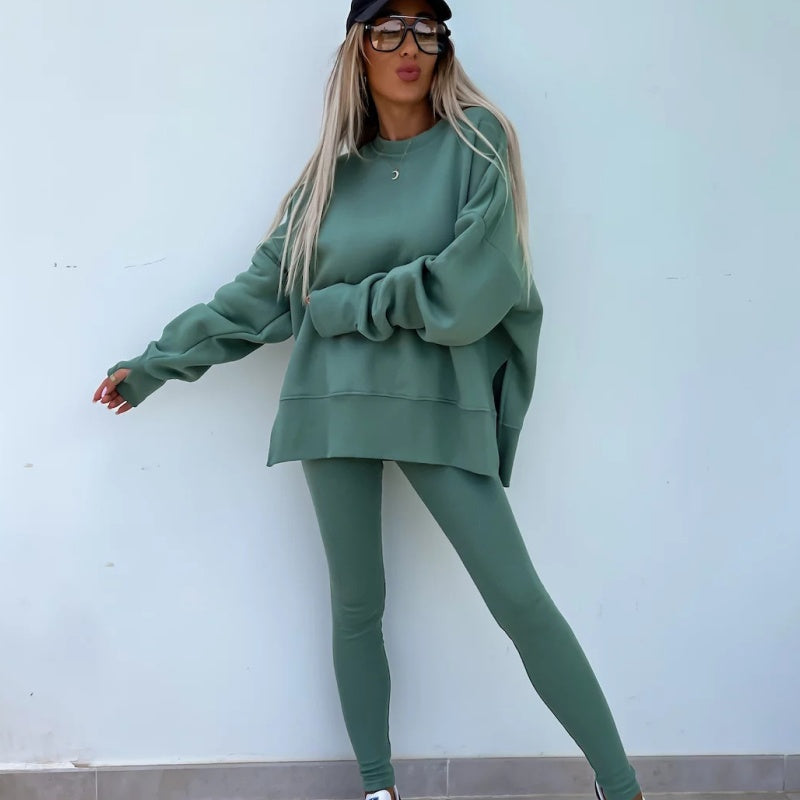 🔥Gratis verzending✈️Dames Sweatshirt met Lange Mouwen & Legging 2-Delige Set – Comfortabel, Casual & Perfect voor Elke Dag