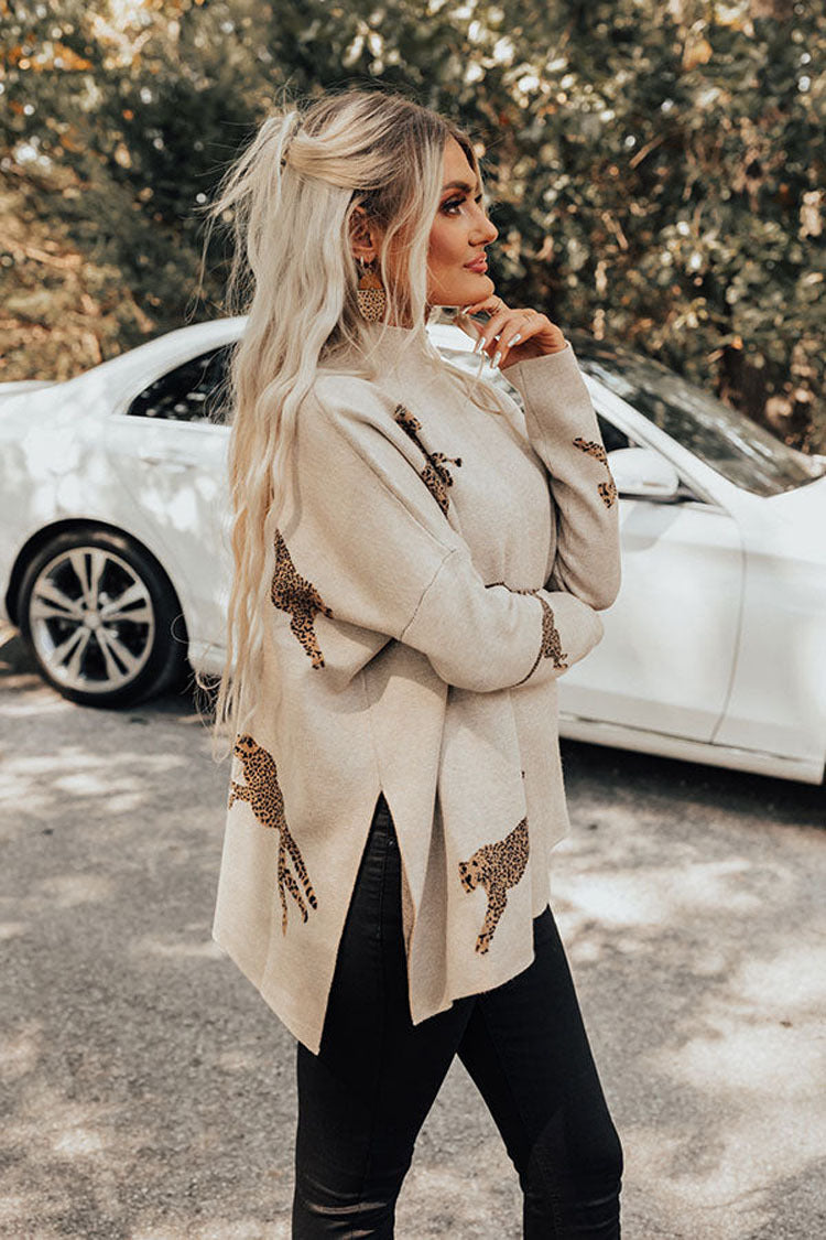 Casual top met lange mouwen in retro-stijl met tijger- en luipaardprint