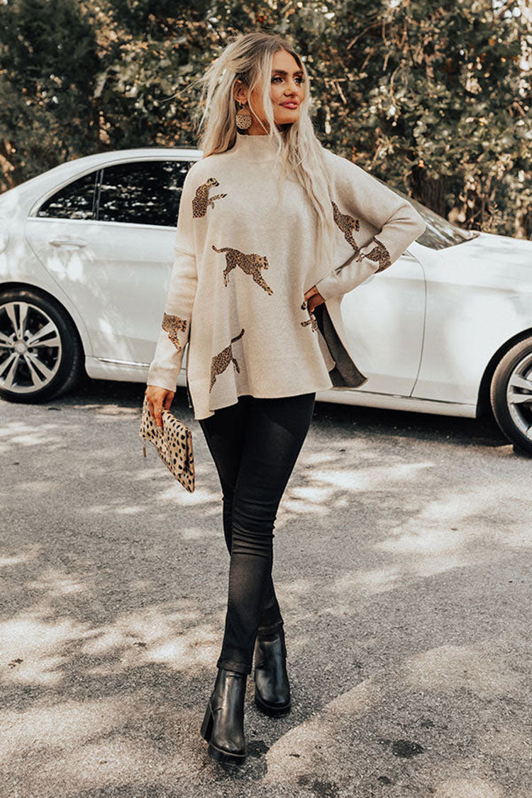Casual top met lange mouwen in retro-stijl met tijger- en luipaardprint