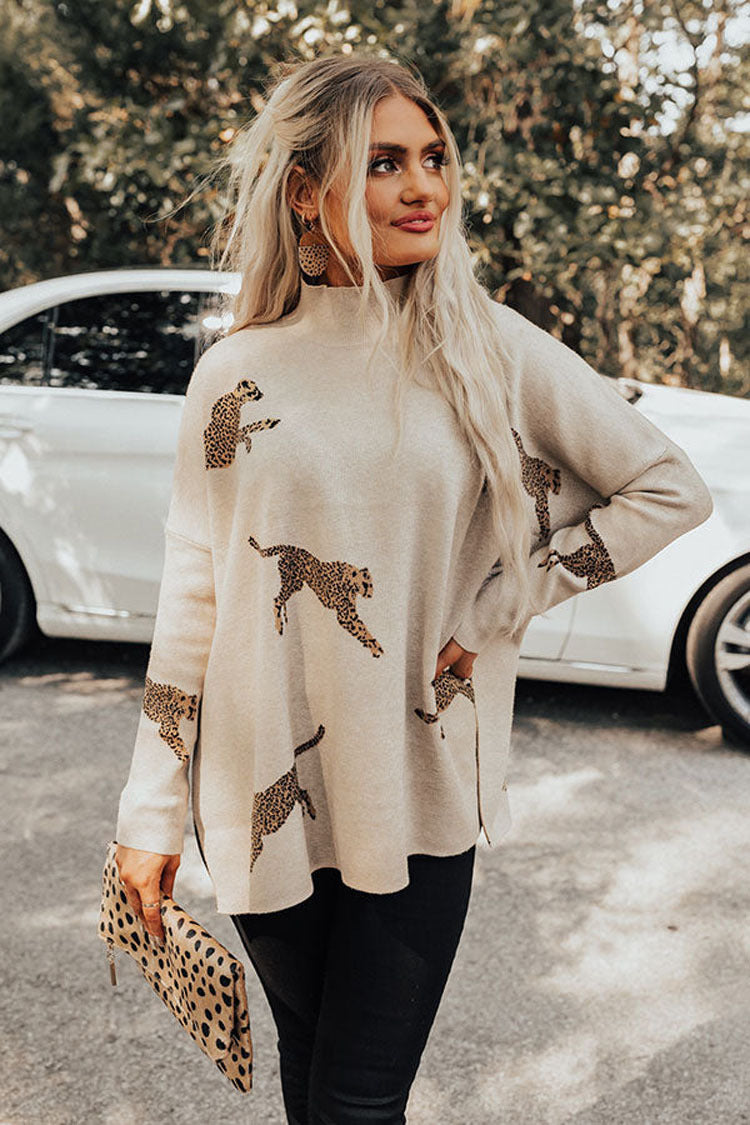 Casual top met lange mouwen in retro-stijl met tijger- en luipaardprint