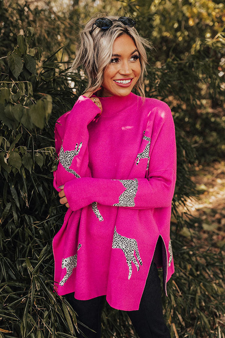 Casual top met lange mouwen in retro-stijl met tijger- en luipaardprint