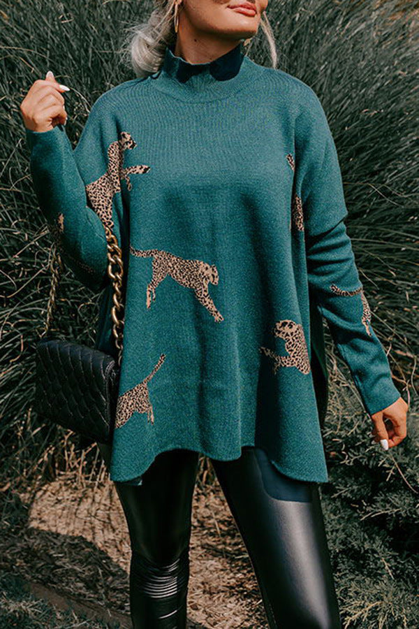 Casual top met lange mouwen in retro-stijl met tijger- en luipaardprint