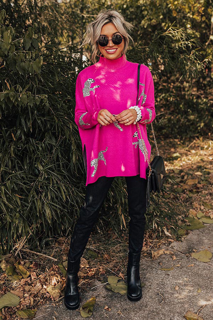 Casual top met lange mouwen in retro-stijl met tijger- en luipaardprint