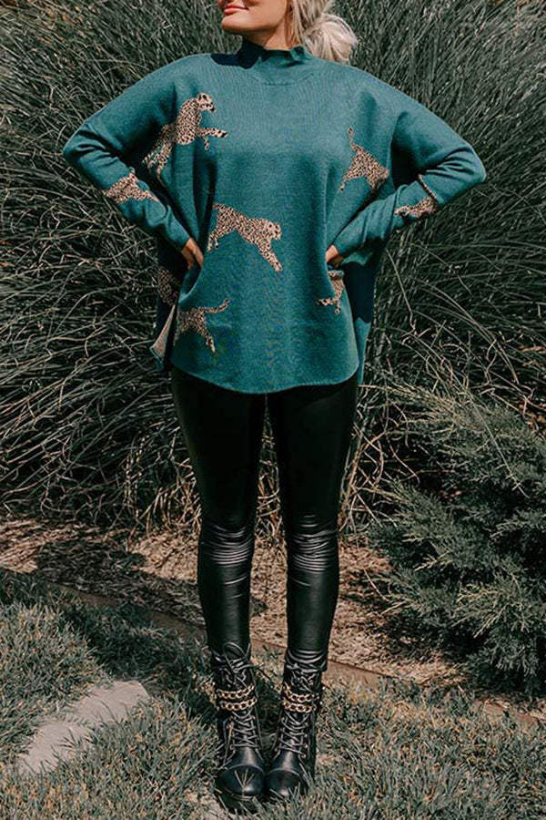 Casual top met lange mouwen in retro-stijl met tijger- en luipaardprint