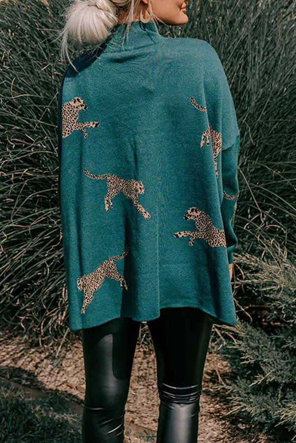 Casual top met lange mouwen in retro-stijl met tijger- en luipaardprint