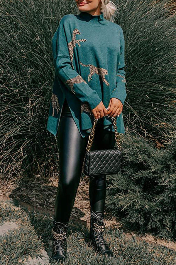 Casual top met lange mouwen in retro-stijl met tijger- en luipaardprint