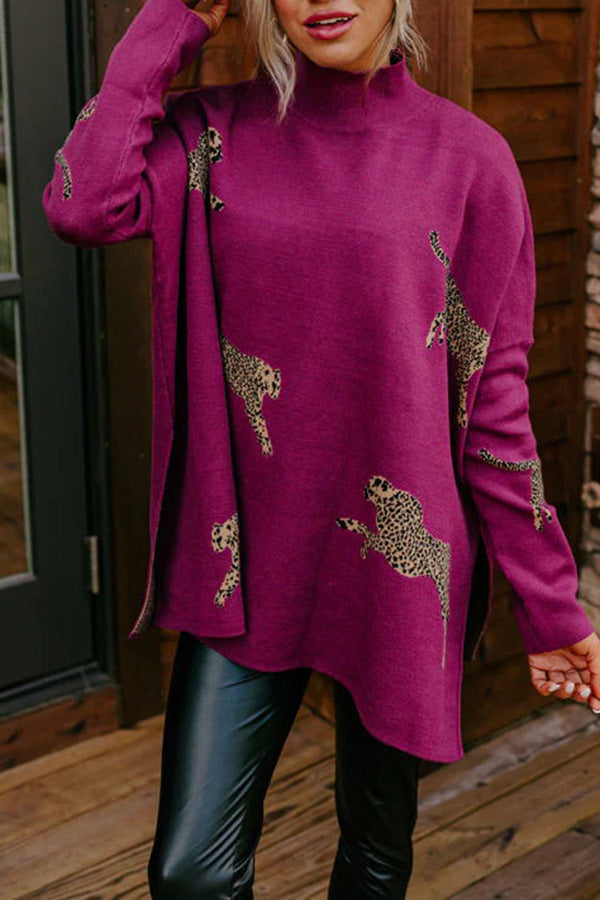 Casual top met lange mouwen in retro-stijl met tijger- en luipaardprint