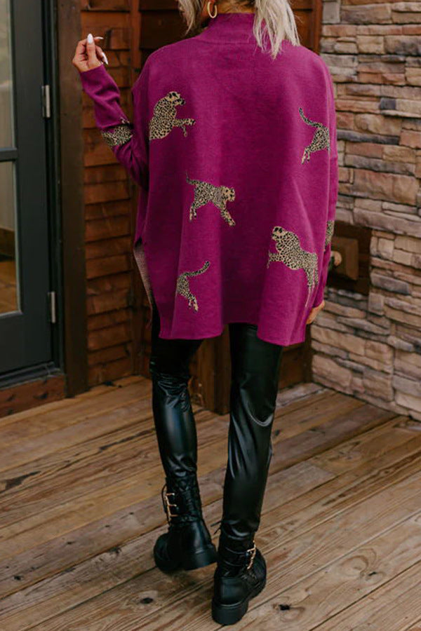 Casual top met lange mouwen in retro-stijl met tijger- en luipaardprint