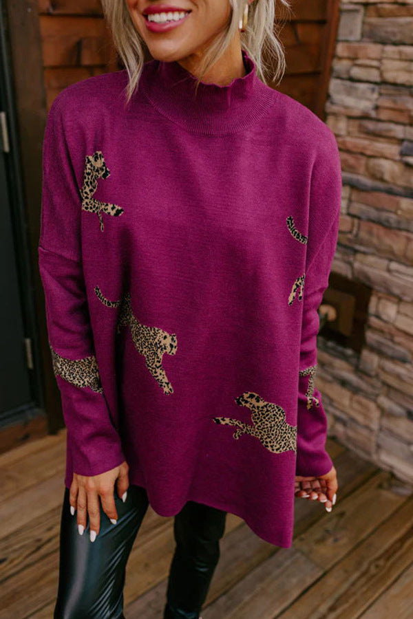 Casual top met lange mouwen in retro-stijl met tijger- en luipaardprint